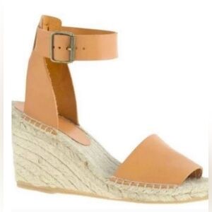 J.Crew Corsica Caramel Leather Ankle Strap Espadrille Wedge Sandals Size 8
